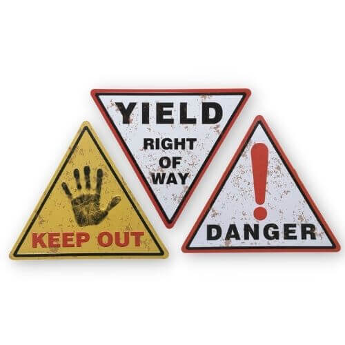 Triangle warning sign, yield sign, keep out danger