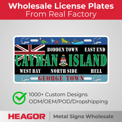 cayman island souvenir license plates, with name of george town