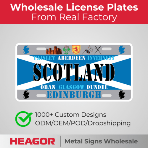 sctoland souvenir license plates, aluminum and reflective sheeting for cars