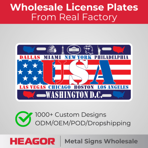 usa souvenir license plates, usa blue and red strip design