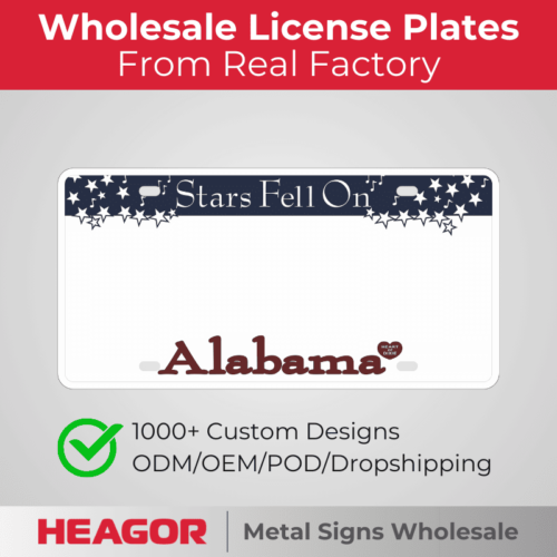 alabama starts fell on metal white aluminum plates for car